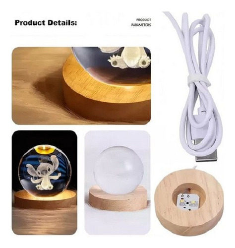 Lampara Esfera Bola Cristal 3d Stitch Stich Luz Gigante Gran Cristal Cristal