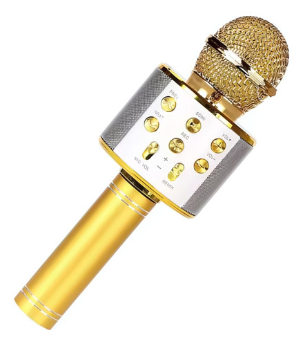 Microfone Karaoke Sem Fio Bluetooh Infantil Minimen Mixer Cor Dourado