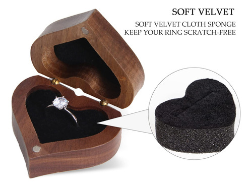 Caja Anillo Compromiso Corazón Madera Terciopelo Suave Bod