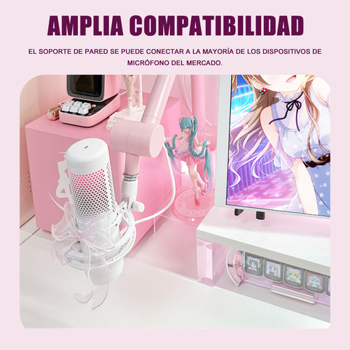 Soporte Brazo Para Micrófono Boom Audio Estudio Bomge 808 Color Rosa