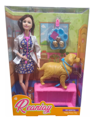 Muñeca Betty Veterinaria Con Mascotas 29cm Articulada