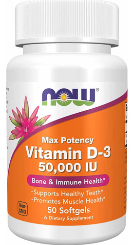 Vitamina D3 50000 Iu Now Foods Huesos Fuertes Defensas