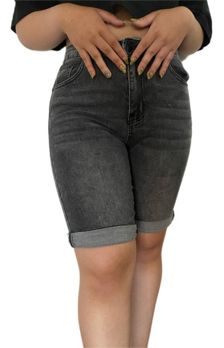 Short Mujer Bermuda Celeste Jeans Elasticado Tiro Alto 6340