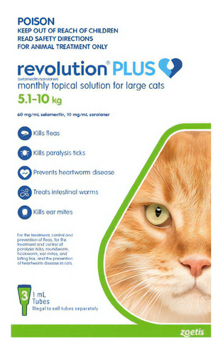 Antiparasitario Interno y Externo Zoetis Revolution Plus Pipeta Gatos De 5.1Kg a 10Kg Color Verde