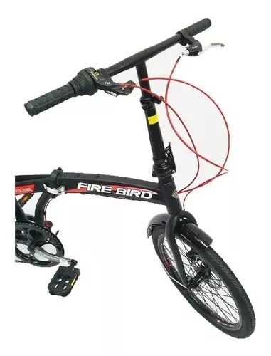 Bicicleta plegable Fire Bird R20 6v frenos a disco, cambio Shimano color  negro con pie de