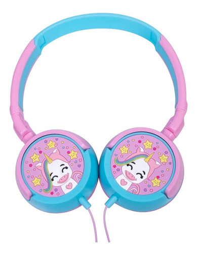 Imagem 2 de 9 de Kit Fone De Ouvido Infantil Unicórnio Rosa + Robôs Azul Oex