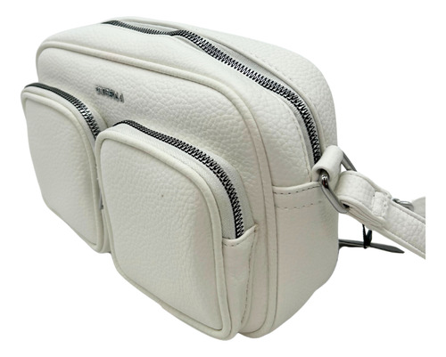 Crossbody Con Doble Compartimento Frontal Blanco Lisa Níquel Blanco