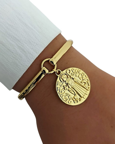 Pulseira Bracelete Semijoia Banhado A Ouro 18k São Bento Comprimento 19 Cm Cor Dourado Diâmetro 19 Cm