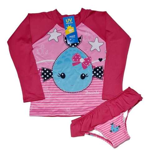 Imagem 7 de 8 de Biquini Infantil E Blusa Uv Proteção Solar Menina Prsonagens