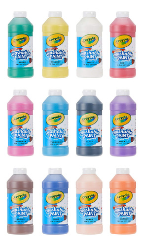 Pintura Lavable Crayola, Colores Variados, 16 Onzas, 12 Unid