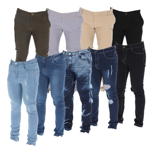 Pack De 9 Pantalones Hombre Gabardina Y Mezclilla Stretch 