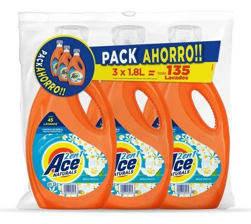 Imagen 2 de 9 de Pack 3 Botellas Detergente Ace Liquido Concentrado 1,8 Lt