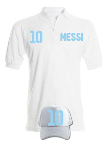 Camiseta Tipo Polo Leo Messi 10 Obsequio Gorra Serie White