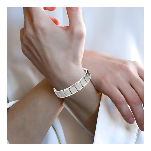 2 Piezas La Pareja Acero Titanio Pulsera Terapia De Los Imán Negro/plata 1.3 Cm 19 Cm