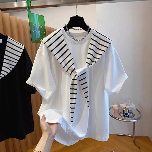 Camiseta Con Capucha A Rayas, Algodón De Talla Grande Para M