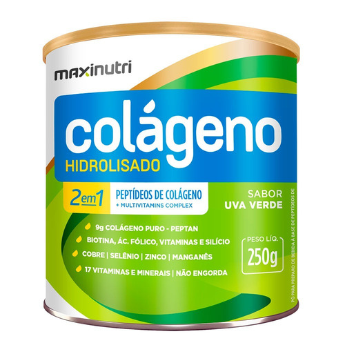 Colágeno Hidrolisado 2 Em 1 Sabor Uva Verde - 250g