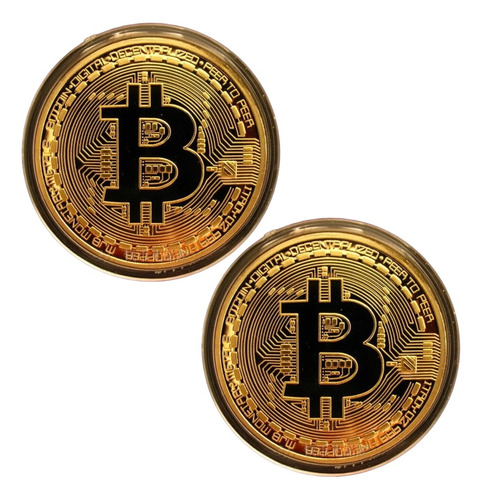2 Cryptomonedas Fisicas Bitcoin Baño Oro 18k, Para Colección
