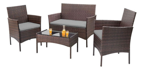 Juego De Jardin Sillones + Mesa Set Ratan Para Exterior Lcm Estructura Marrón oscuro