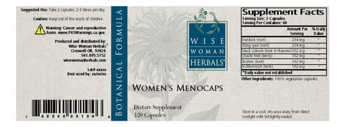 Suplemento Wise Woman Herbals Menocaps Para Mulher 120 Cápsu