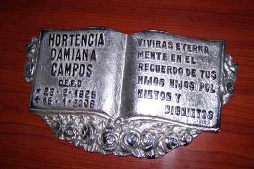 Placa Recordatoria Cementerio Fundicion Bronce