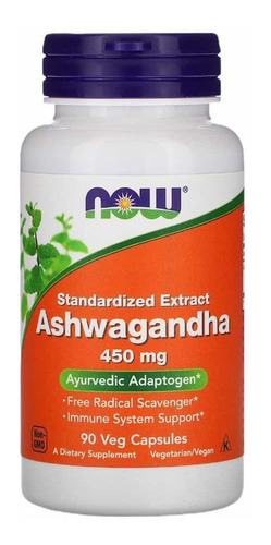 Ashwagandha 450 mg 90 cápsulas Now Foods importado, original de EE. UU., sin sabor