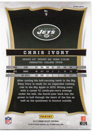 2013 Select Football Refractor Chris Ivory Jets Rb (Usado)