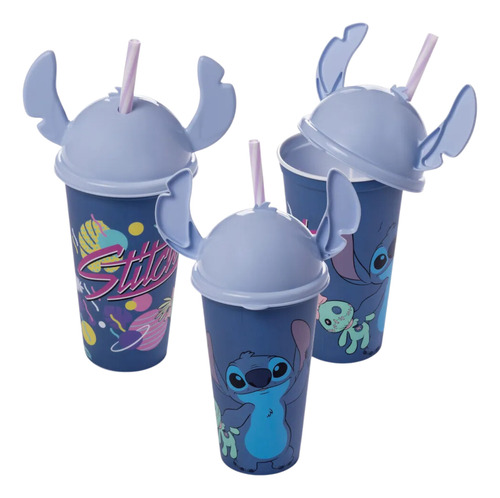 Copo Stitch Com Tampa E Canudo 500ml Bpa Free