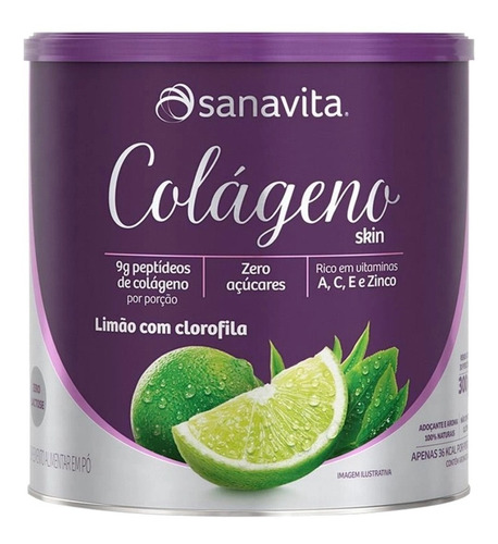 Suplemento em pó Sanavita  Colágeno hidrolisado colágeno Colágeno hidrolisado sabor  limão e clorofila em lata de 300g