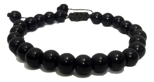 Pulseira Masculina Bolinha Preta Brilhosa Murano Regulável