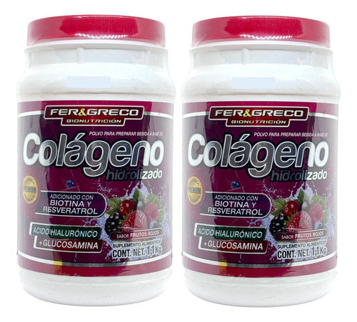 Colágeno Hidrolizado Glucosamina Biotina Frutos Rojos 2 Pzs