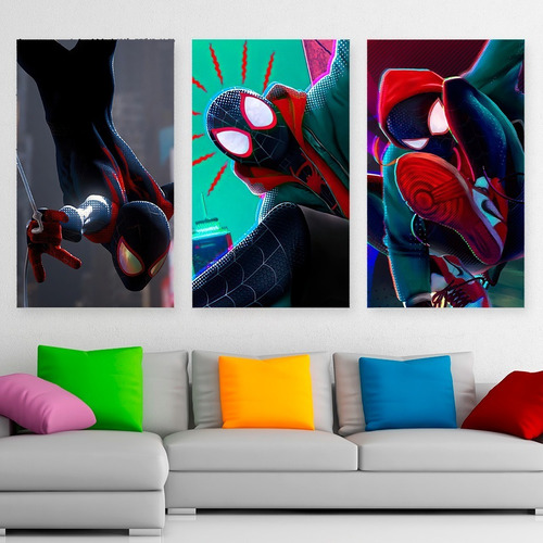 Cuadros Spiderman Miles Morales Art Promo X3 De 80x50cm