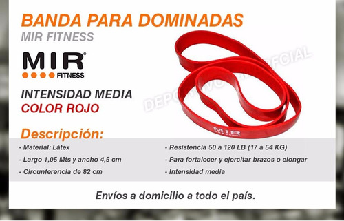 Imagen 4 de 7 de Banda De Dominadas Roja Mir Fitness Rubber Band Inten. Media