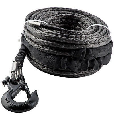 Synthetic Winch Rope W/ Hook 3/8 X100ft 25000lbs For Car Mtb