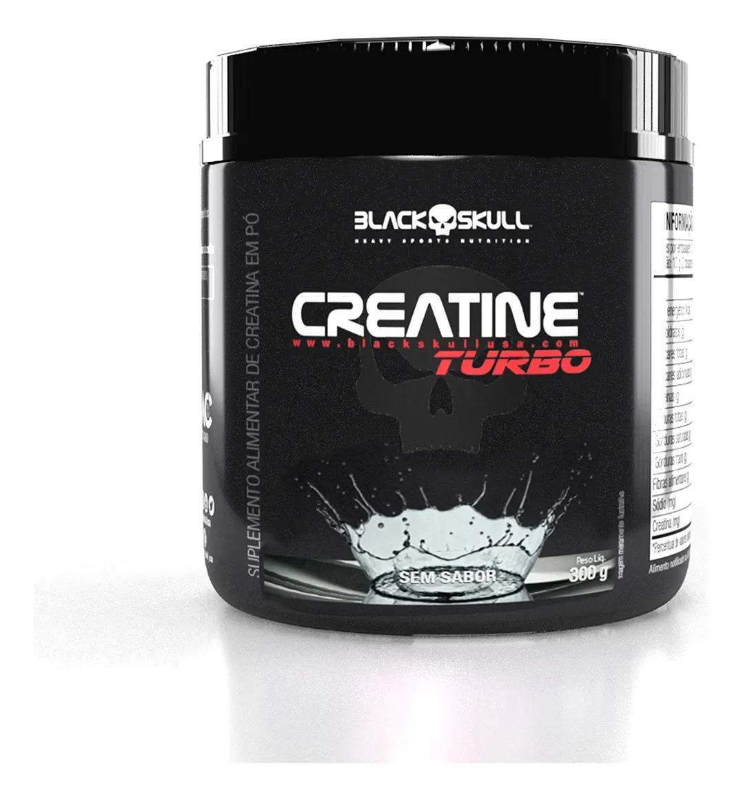 Embalagem do Suplemento em Pó Black Skull Creatine Turbo sem sabor 300g