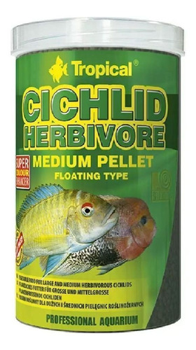 Ração P/ Peixe Cichlid Herbivore Medium Pellet 180g Tropical