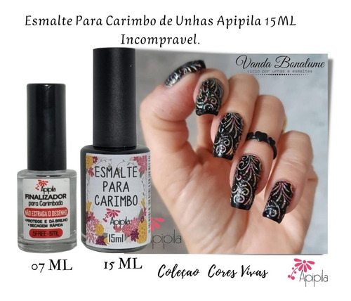 Imagem 3 de 6 de Esmalte Grande Para Carimbo De Unhas Apipila Preto 15ml.