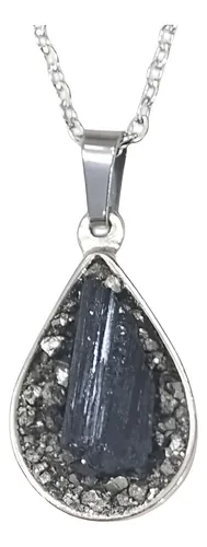 Collar Con Dije De Turmalina Y Pirita En Acero Quirúrgico