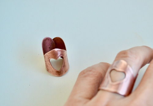 Anillo Corazon En Cobre, Tamaño Ajustable, Diseño De Autor