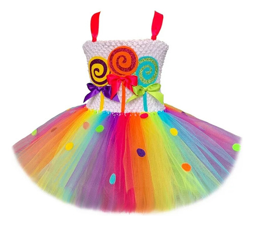 Vestido De Tutú Con Diseño De Caramelos Arcoíris Para Niñas,