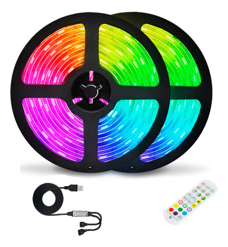 Tira Cinta Led Rgb 5050 Ritmica Usb App 5mtrsx2