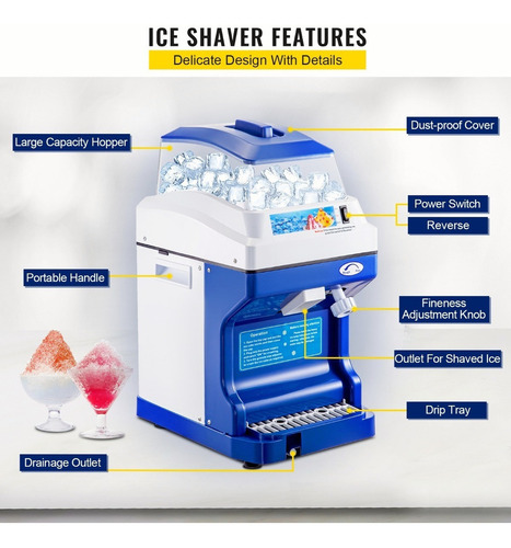 Vevor Trituradora De Hielo Eléctrica Automática 300w Color Azul