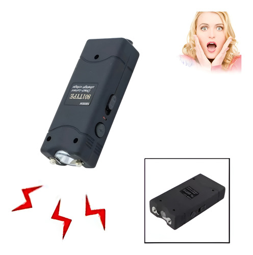 Chicharra Eléctrica Recargable Con Linterna Defensa Personal Negro