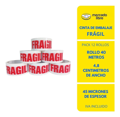 Imagen 1 de 1 de Pack 12 Cintas Fragil Cinta De Embalaje / Cinta Adhesiva