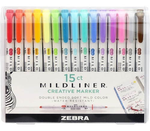 Marcadores Mildliner Plumones Doble Punta  15 Piezas Zebra.