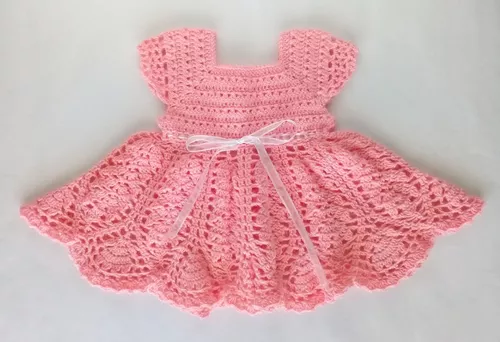 Vestido Rosa Para Bebé Tejido A Crochet En Hilo Perlé