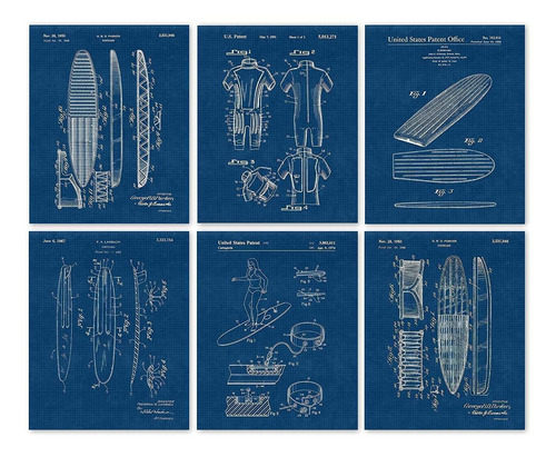 Impresiones De Carteles De Patente De Tabla De Surf Vintage 