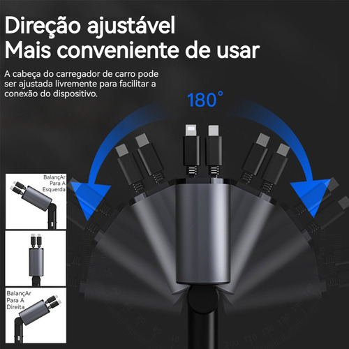 Carregador Turbo De Carro Retrátil Para iPhone Com 2cabo+led