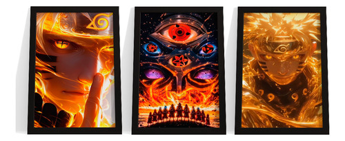 Kit 3 Quadros Decorativos Naruto Moderno Wallpaper Sala Hd Laranja