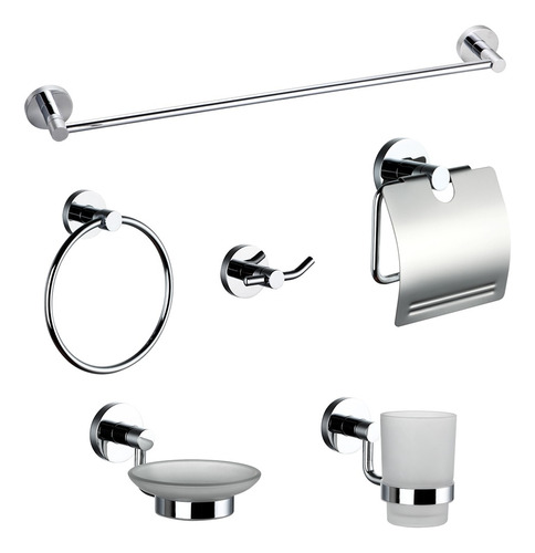 Set Accesorios De Baño 6 Piezas Cromado Premium Nuvis