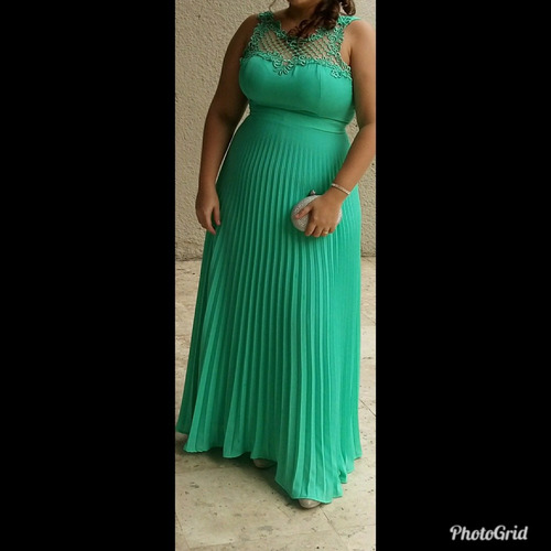 vestido plissado verde